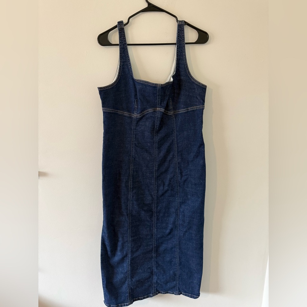 Classic Dark Blue Denim Midi Dress